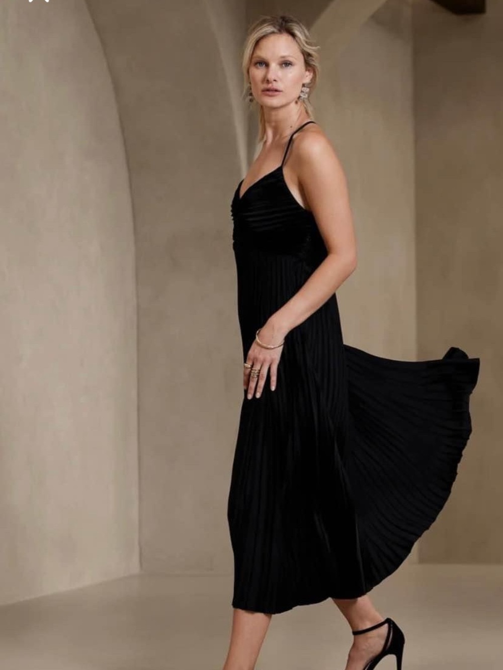 Banana Republic Black Pleated Midi Slip Dress